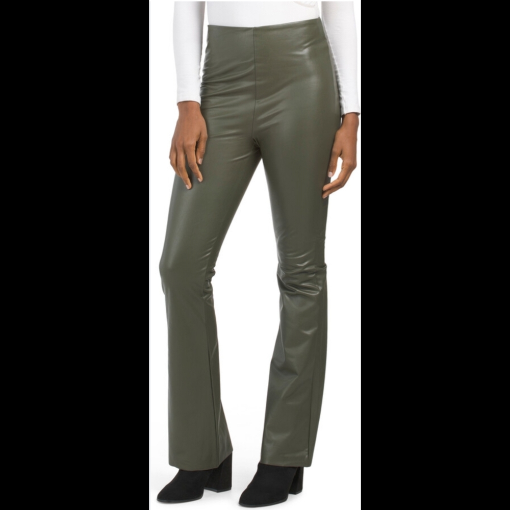 Bagatelle Collection Green Faux Leather Flare Pants Leggings NWT
